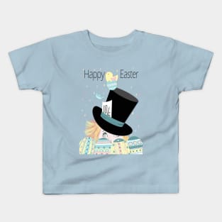 Cute Easter Mad Hatter Eggs and Chick Kids T-Shirt